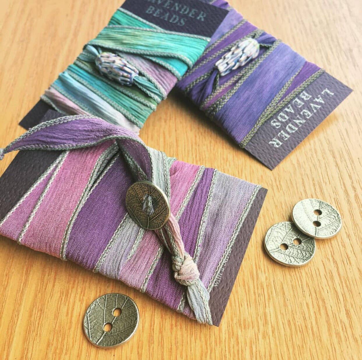 Lavender Beads - Wholesale Woven/Braided Bracelet - Lavender Wrap Bracelet, Purple Glass Flower, Adjustable Silk7