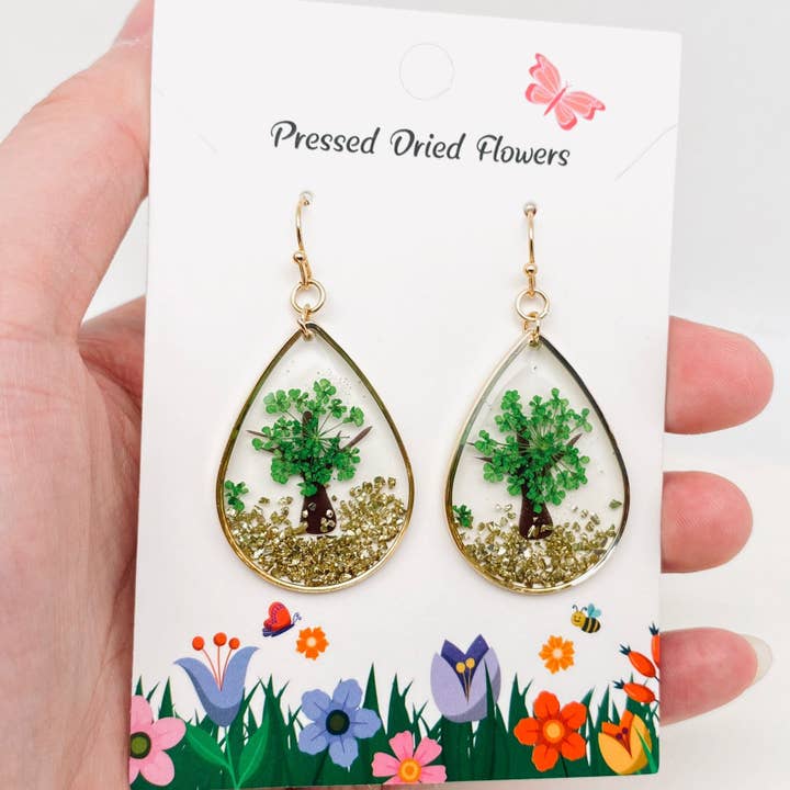 Mio Queena - Wholesale Dangle earrings - Tree of Life Dried Flowers Teardrop Charm Earrings - PDF8