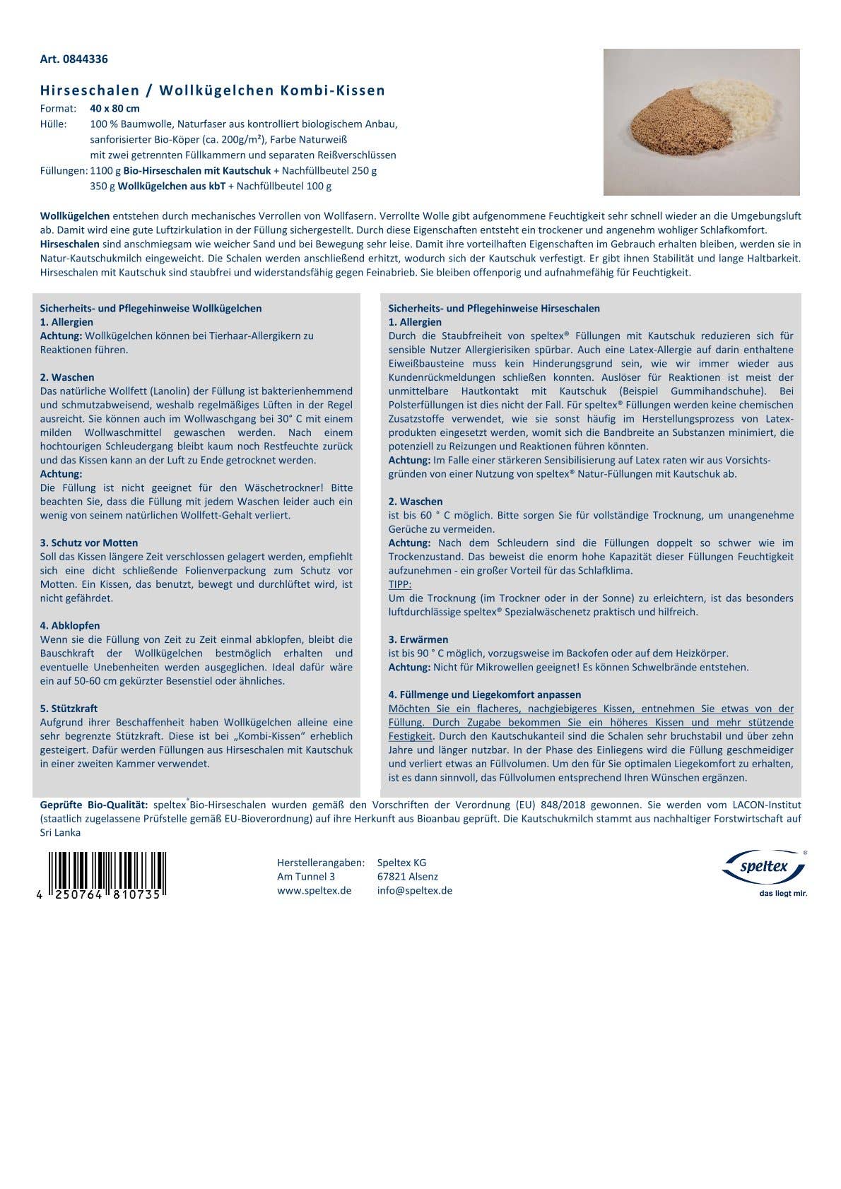 Speltex KG – wholesale Sängkläder kudde – Kombination kudde hirs skiffer ull bollar två fyllningskamrar5