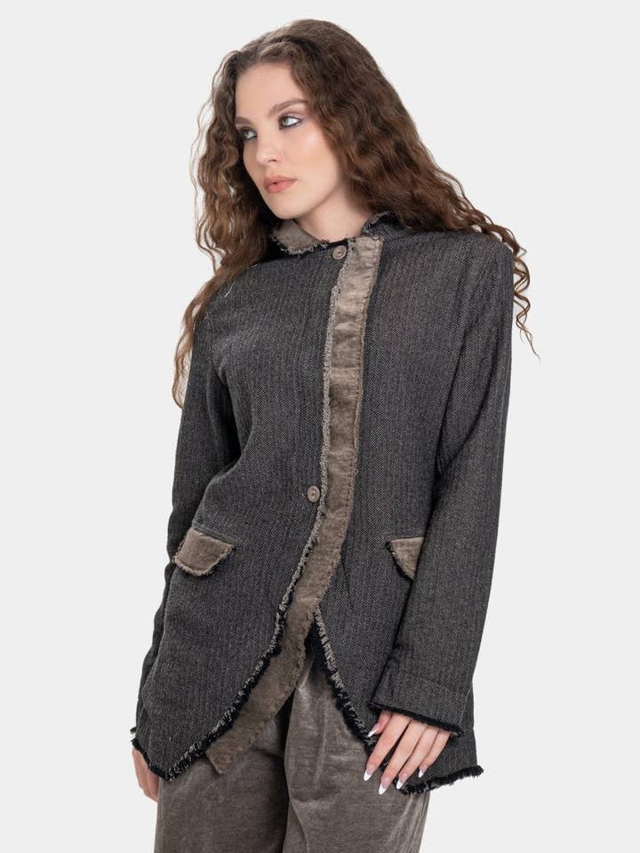 Baci & Amici Fashion - US Continental - Wholesale Jacket - Women's - Double Placket Jacket with Velvet Patchwork11