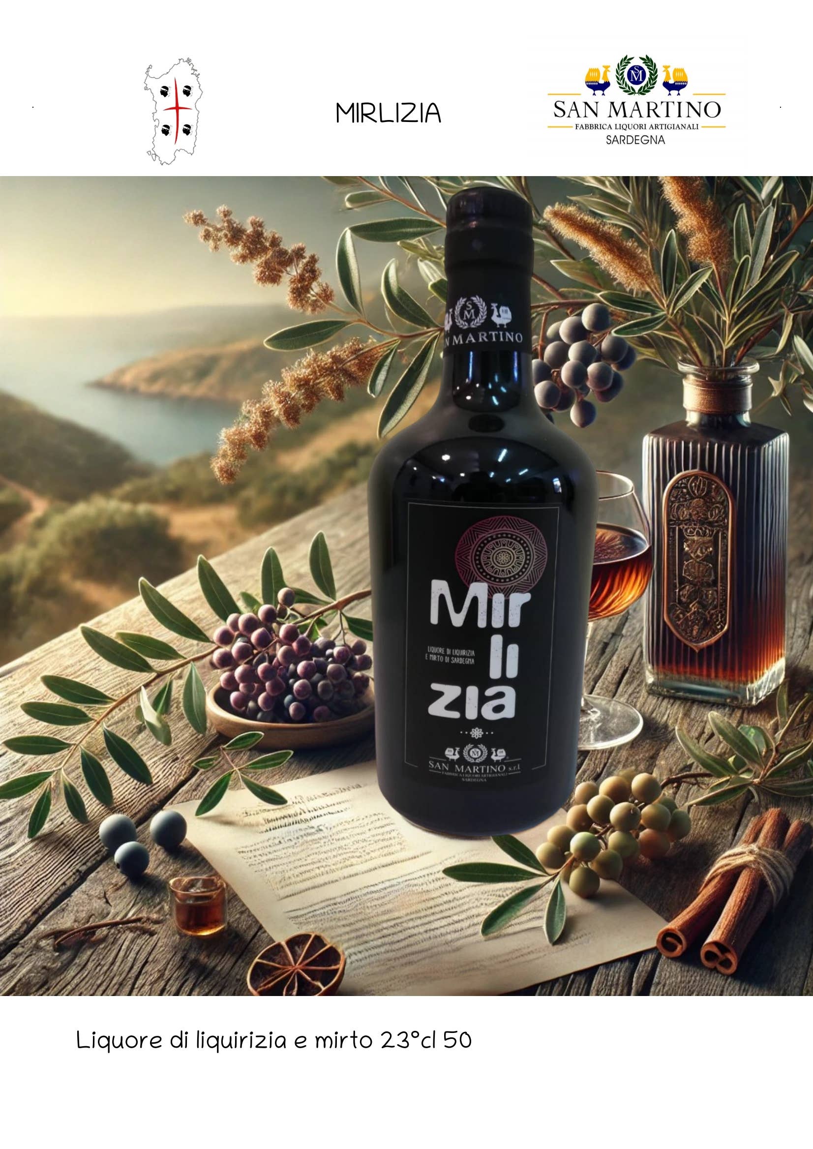 San Martino Liquori – Engroshandel Likør – Mirlizia lakrids- og myrtelikør 50 cl 23%0