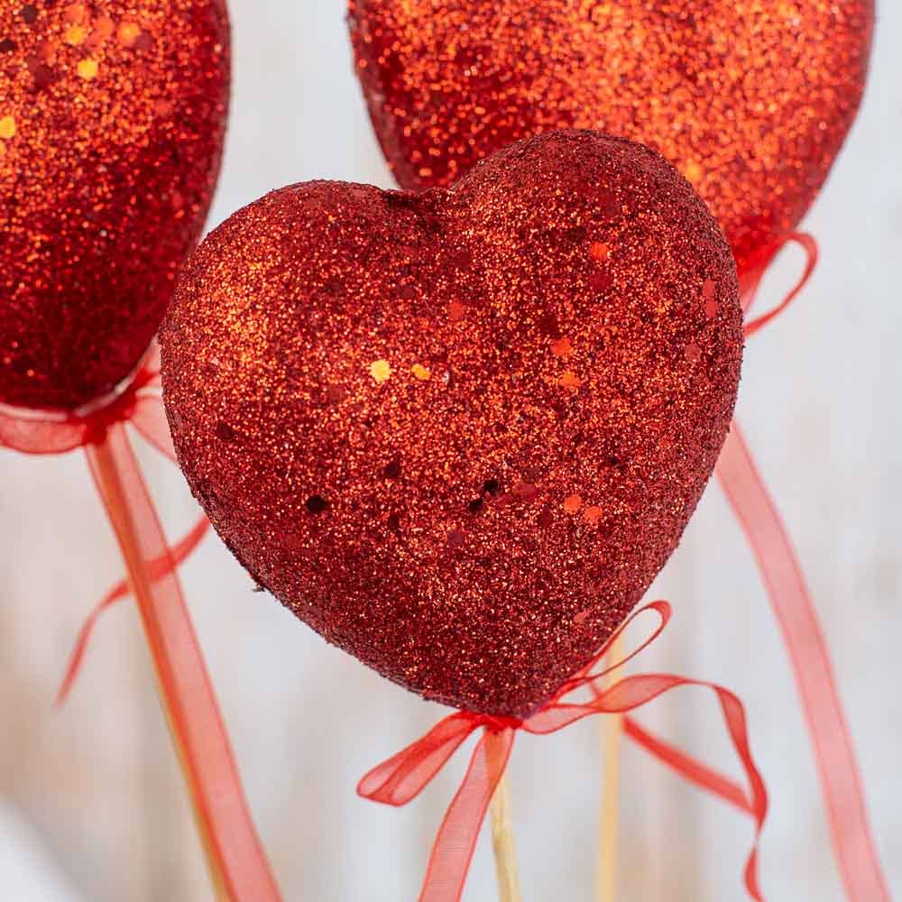 Factory Direct Craft - Venta al por mayor Artículo decorativo de mesa - Pico de Corazón de San Valentín con Purpurina Roja de 10-1/2" (Paquete de 4)3