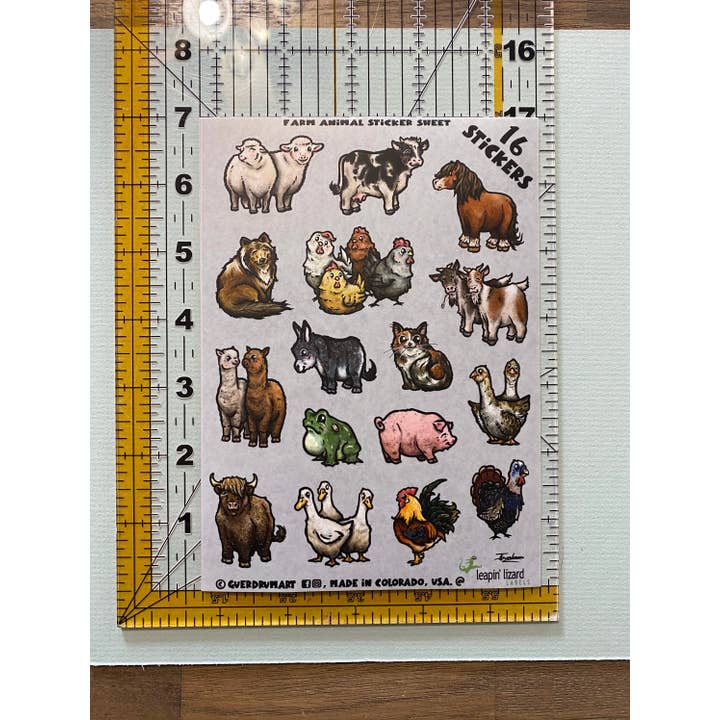 Guerdrum Art - Wholesale Sticker - Farm Animal Sticker Sheet! 16 Waterproof Stickers!3