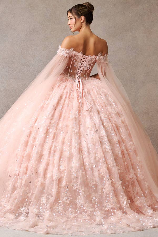 ARROSSIRE Abito da ballo Quinceañera con spalle scoperte e maniche a mantella in vendita all'ingrosso su Faire1