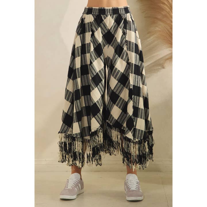 WASHED CHECKERED PANTS WITH FRAYED HEM for wholesale by Oli&Hali