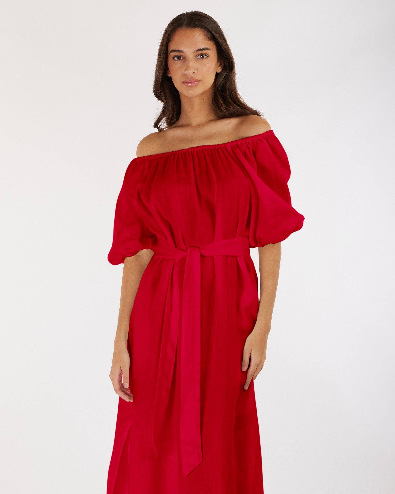 Wren Linen Maxi Dress - Red for wholesale on Faire4