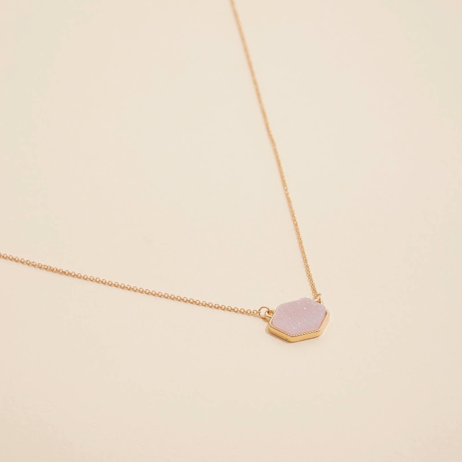 Frem - Wholesale Pendant/Charm Necklace - Hexagon Druzy Stone Charm Short Necklace12