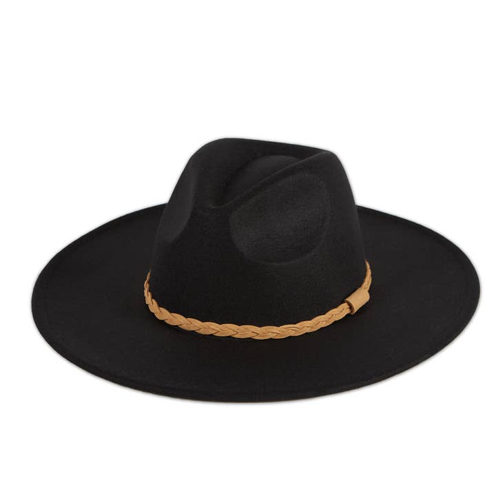 Stella Wide Brim Fedora -Black for wholesale by Hadley Wren