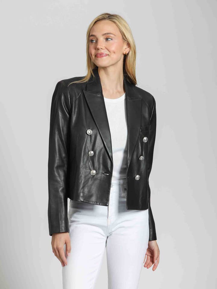 Veste courte à double boutonnage avec boutons en forme d'écusson - Noir pour la vente par 11Uptown