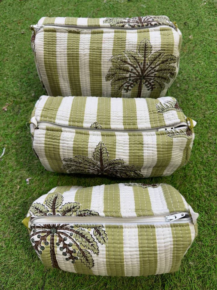 Tree Printed Cotton Quilted Travel Mini Bag Women Makeup Bag for wholesale by Bhawana Handicrafts