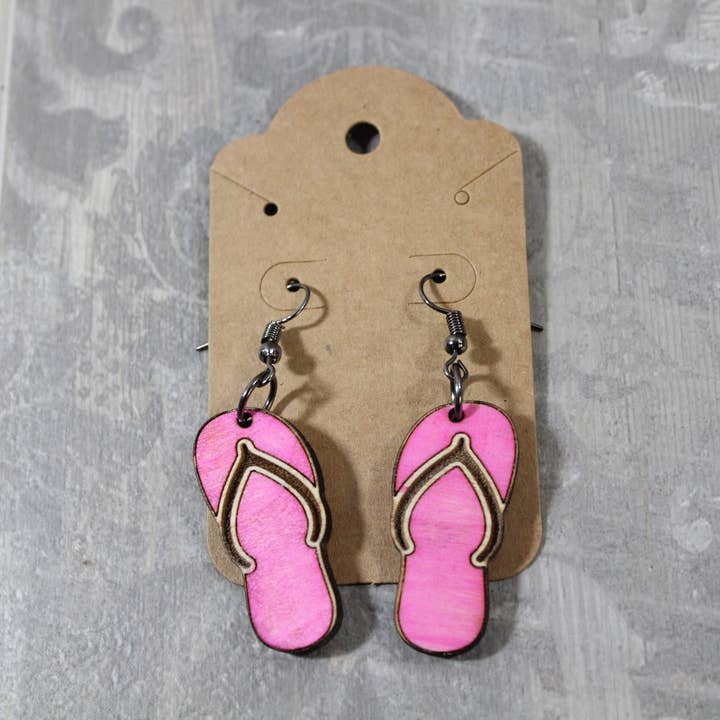 Raven Design - Wholesale Dangle earrings - Wooden Flip Flops Shoe //Earrings1