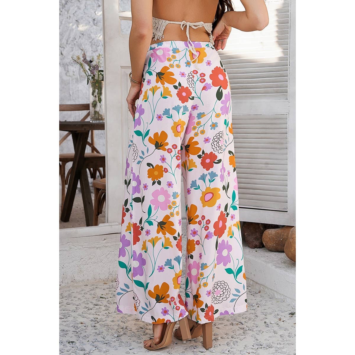 Elings - Wholesale Pants - Women's - Allover Print Drawstring Pockets Wide Leg Pants5