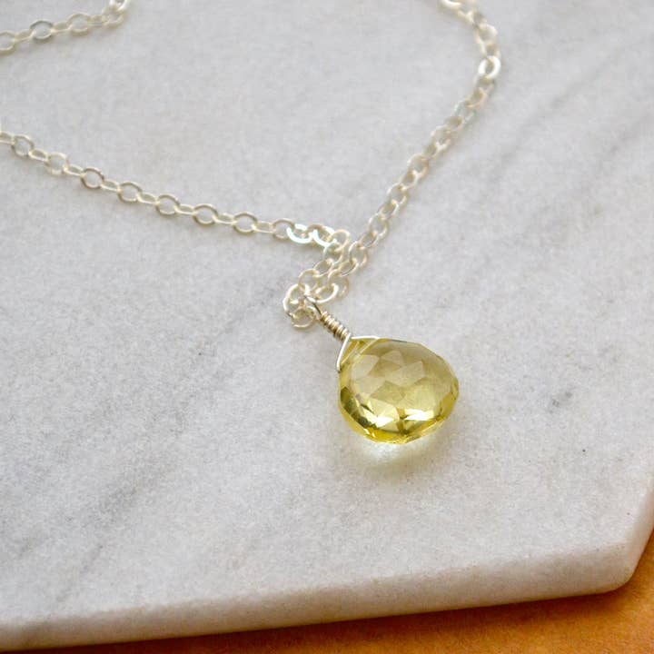 Limoncello Necklace - lemon quartz gemstone solitaire necklace for wholesale by Foamy Wader
