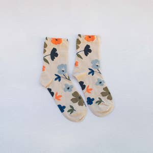 5 Pairs Womens Floral Cotton Socks Vintage Patterned Crew Socks Novelty  Ankle Ruffled Warm Casual Dress Socks