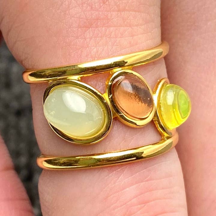 3 Color Gemstone 18K Gold Plated SS Adjustable Ring - FGS/CS for wholesale by Mio Queena