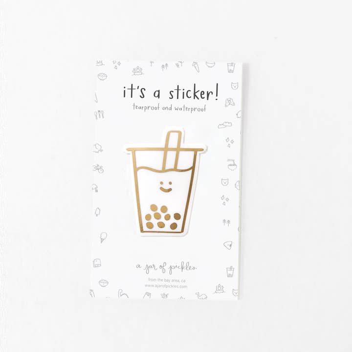 Boba Gold Foil Vinyl Sticker for wholesale by A Jar Of Pickles