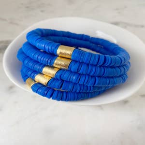 Blues Gameday Heishi Stackable Bracelets Set of 6 