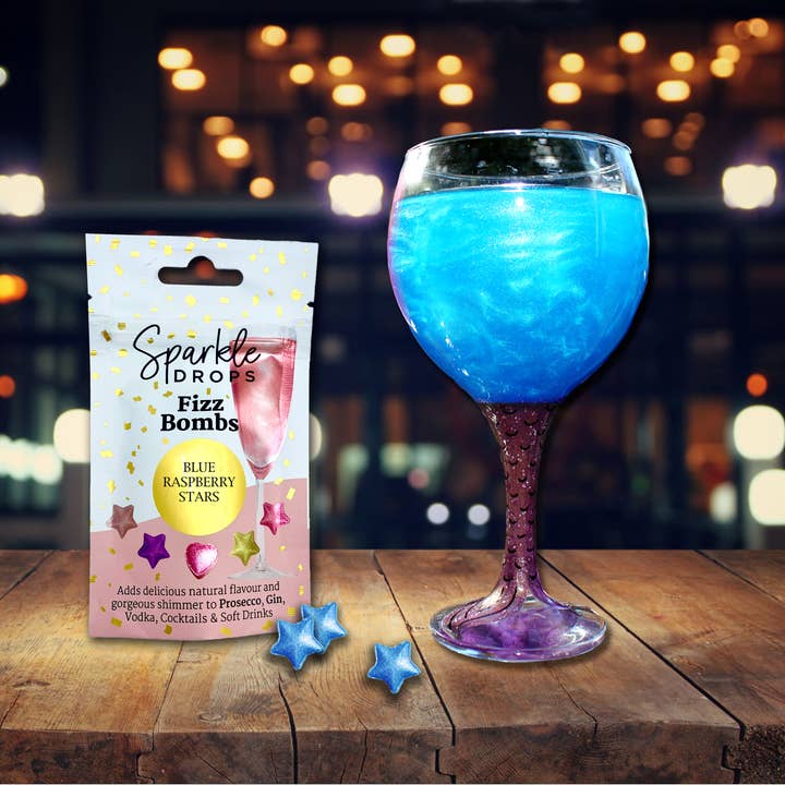 Sparkle Drops - Wholesale Drink Topper - Sparkle Drops Fizz Bombs BLUE Raspberry Stars 20g
