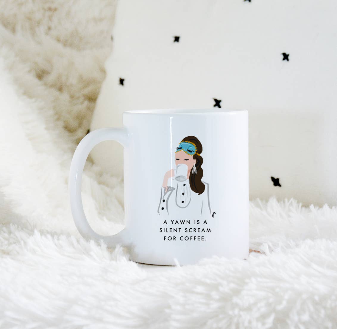 Jennifer Vallez - Wholesale Coffee Mug - Audrey Hepburn Breakfast at Tiffany's Yawn Mug