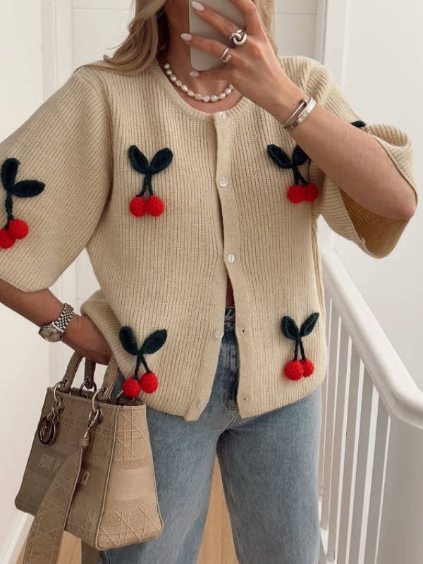 Cherry Applique Button-Front Cardigan for wholesale by AZSHOP Trading LLC