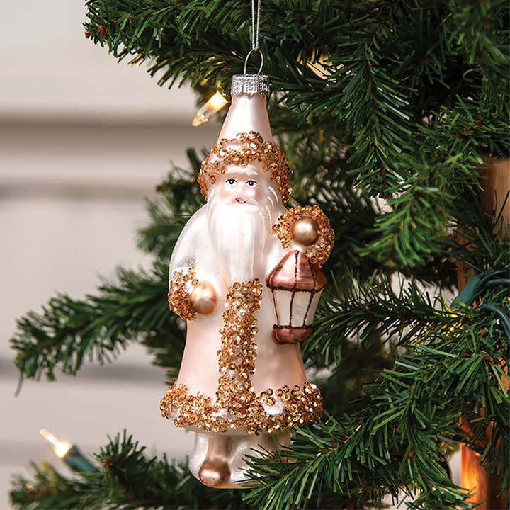 Col House Designs - Wholesale Ornament - Vintage Pink Glass Santa Ornament