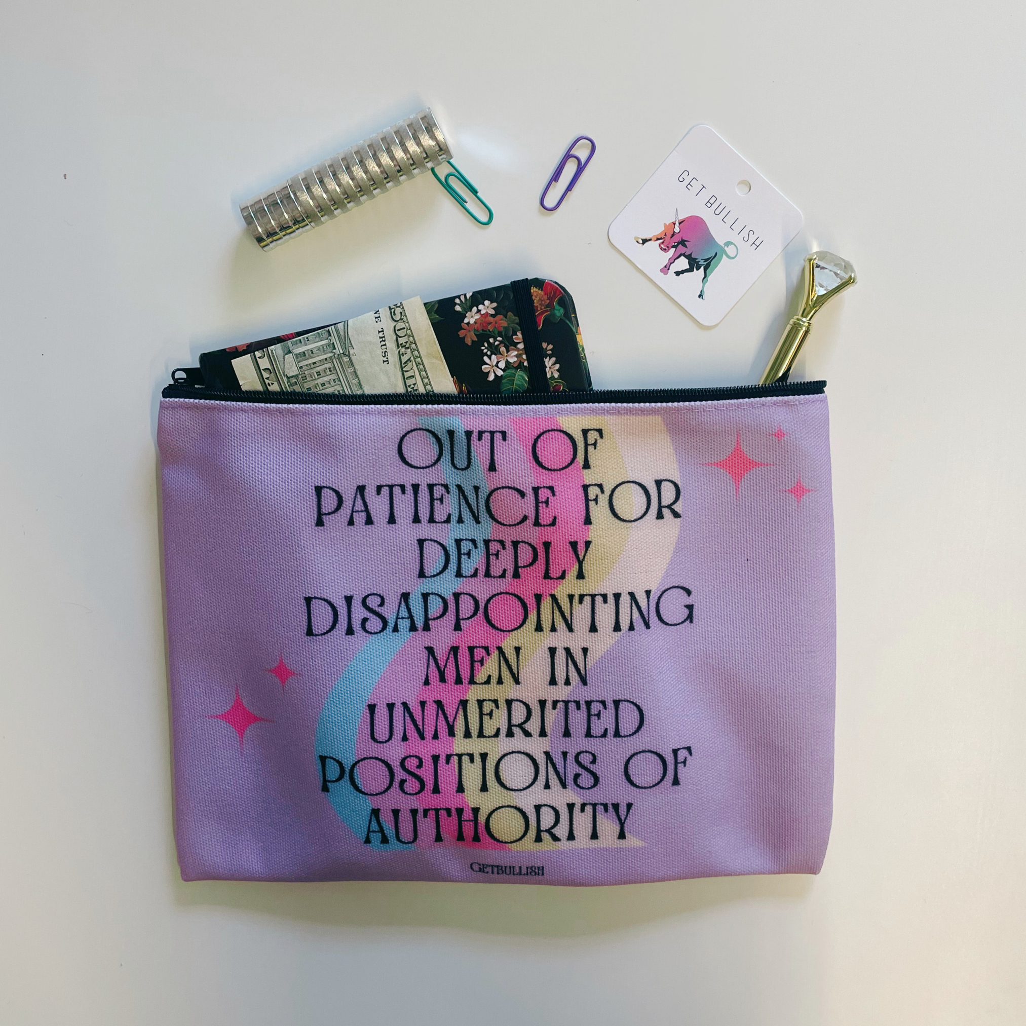 GetBullish - Wholesale Pencil Case/Pouch - GetBullish Out of Patience with Disappointing Men Feminist Canvas Zipper Pouch 9.5" x 7" | Cosmetics Bag or Pencil Case4