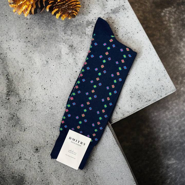 DMITRY Ties - Wholesale Socks - Men's - DMITRY Navy Patterned Made in Italy Mercerized Cotton Socks0