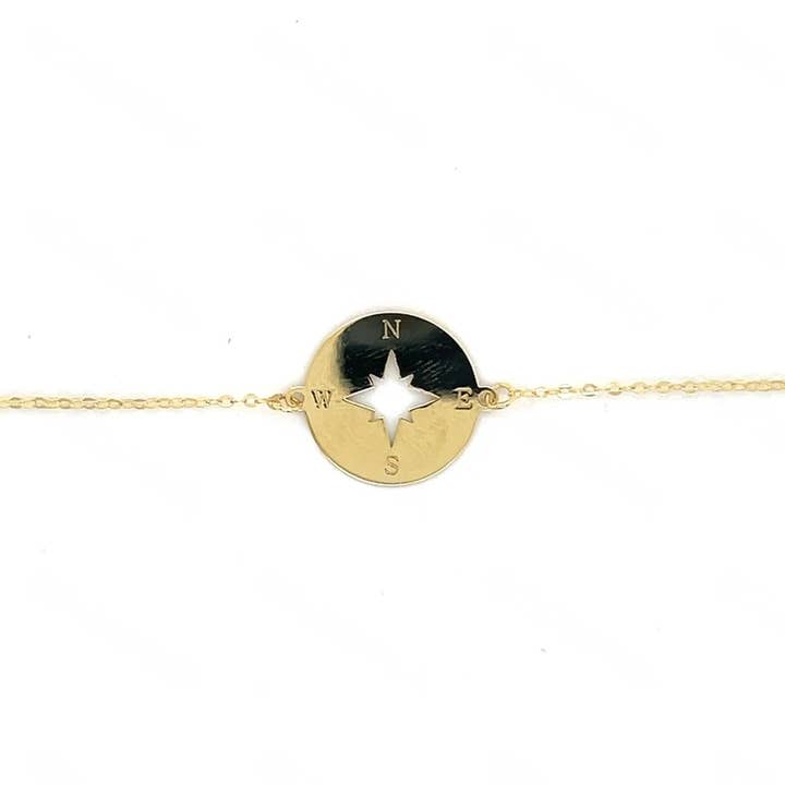 PureYou Jewelry – Großhandel Armband mit Charms/Anhängern – 14K Gold Kompass Scheibenarmband, Goldener Nordstern Armband