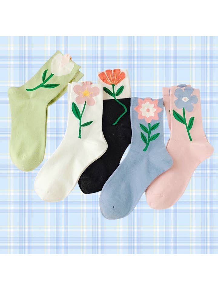 $1,95/par--assorterede 5 par/pakke--1 mønster pr. par--min. 4 pakker 20 par JCS010 3D unikke blomstersokker for engroshandel på Faire