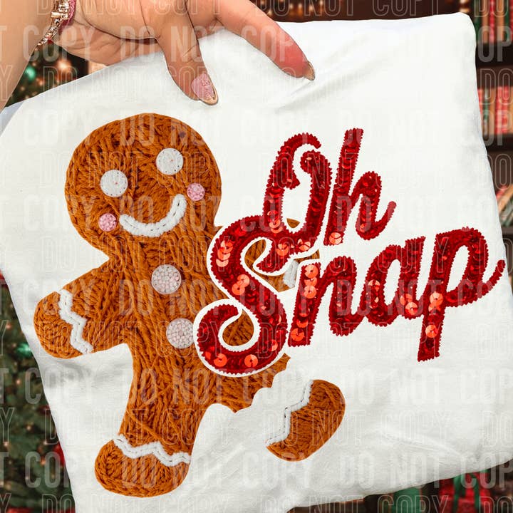Oh Snap Gingerbread Faux Yarn Sequins DTF TRANSFER for wholesale by tee and shirts