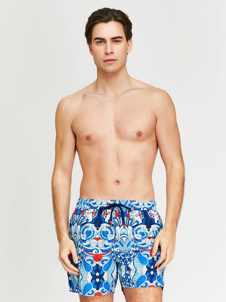 Ethnic Art Blue Man Short for wholesale by Wigglesteps