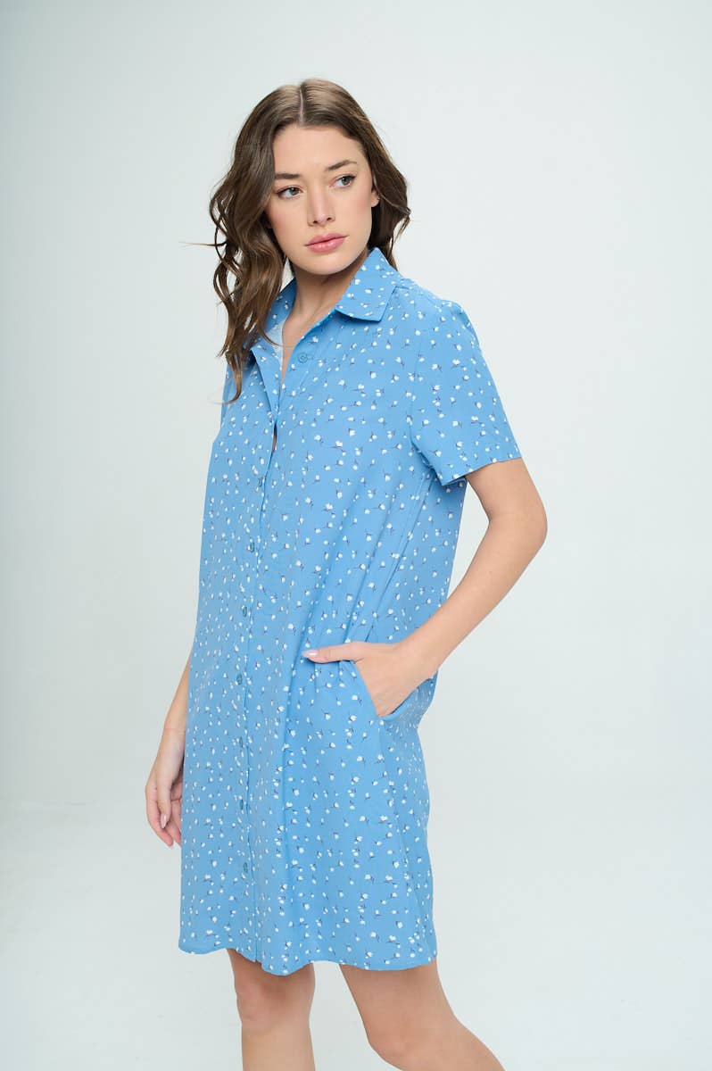 SM WARDROBE - Wholesale Dress - Women's - SNOWDROPS FLOWER PRINT DRESS BLUE2