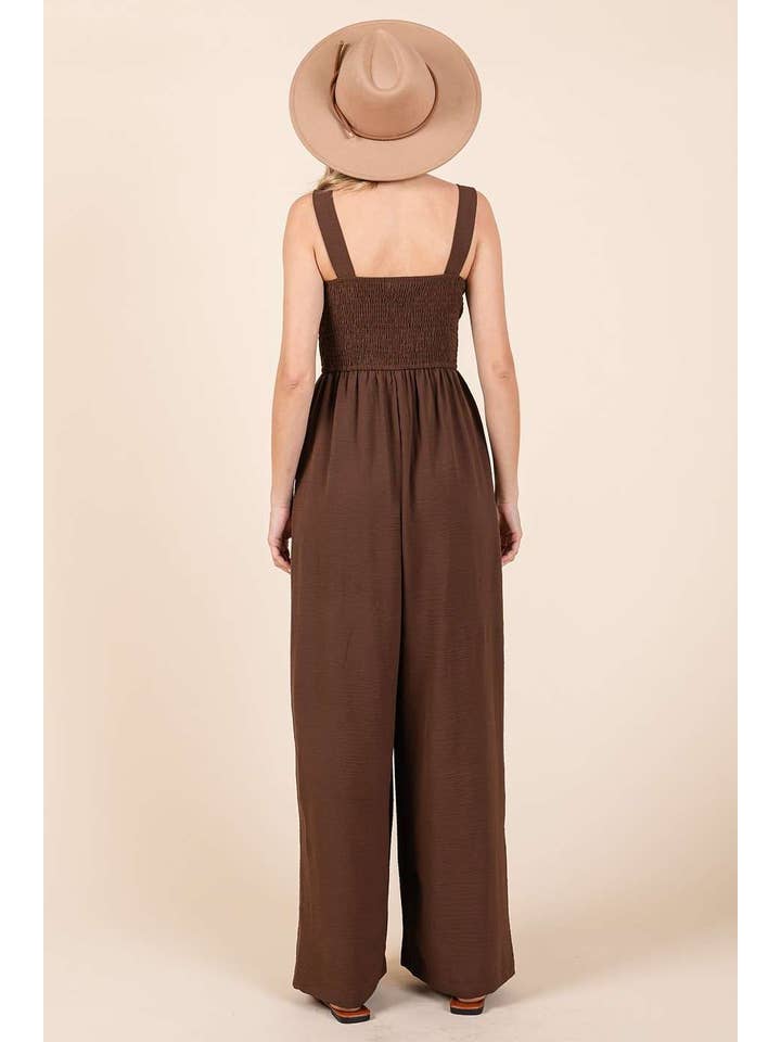 mittoshop - Wholesale Jumpsuit - Women's - AIRFLOW SMOCKED SLEEVELESS WIDE LEG JUMPSUIT