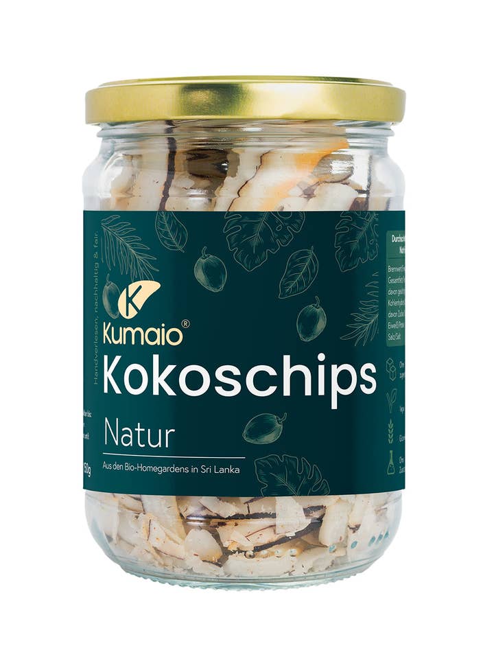 Patatine di cocco naturali biologiche - 150 g per la vendita all'ingrosso da parte di Kumaio®