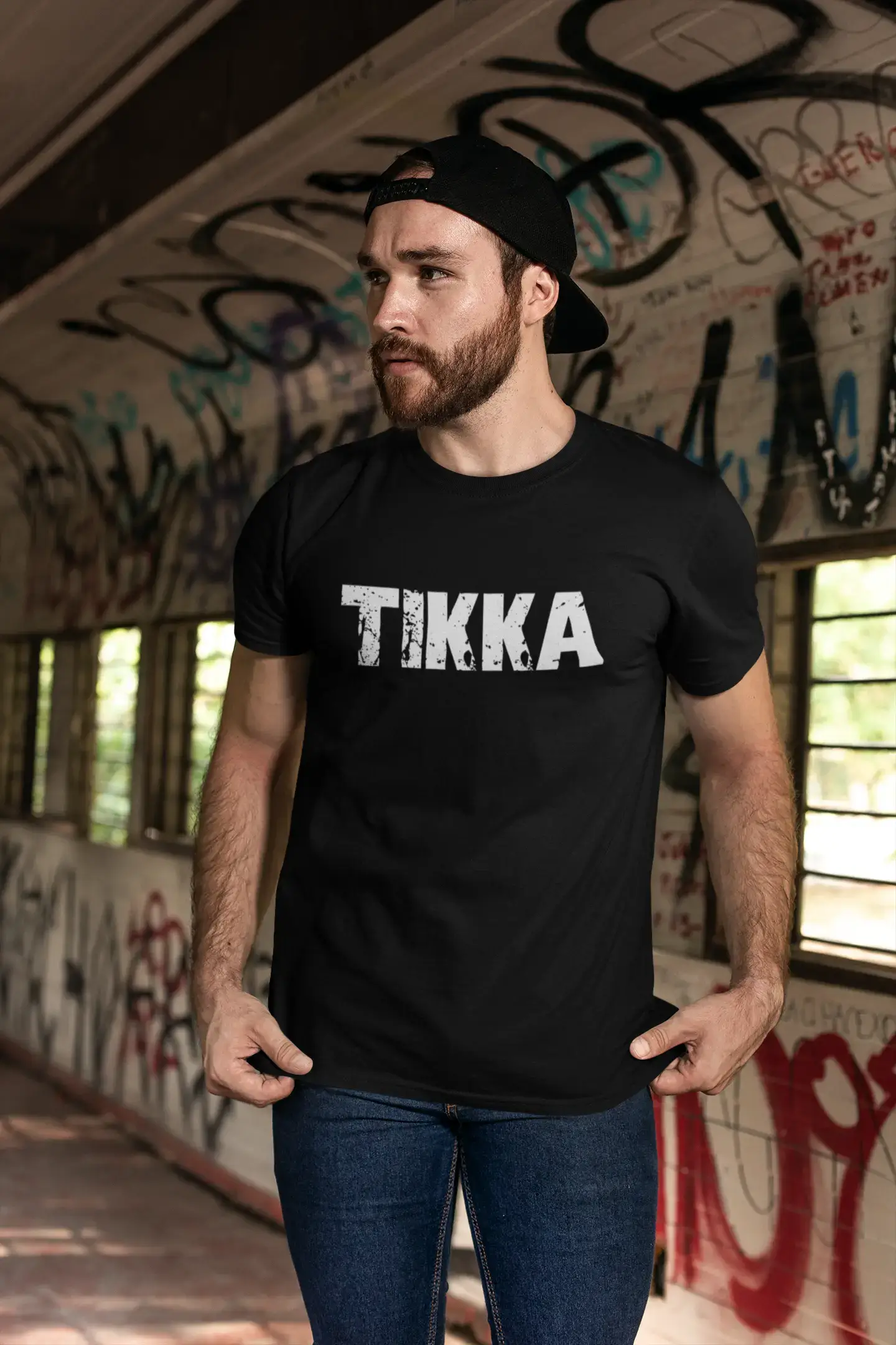 tikka Men's Short Sleeve Round Neck T-shirt , 5 letters Black , word 00006 for wholesale on Faire0
