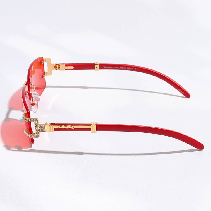 ASSORTED COLOR Frameless Lenses Rhinestone Deco Sunglasses for wholesale on Faire10