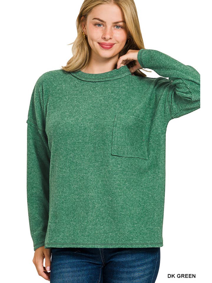 Vanilla Monkey - Wholesale Knit Sweater - Women's - Ribbed Brushed Melange Hacci Sweater With A Pocket1