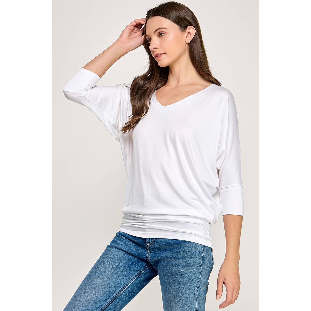 Heimious - Wholesale Knit Top - Women's - 3/4 Dolman Sleeve V-neck Modal Jersey Top, 25731