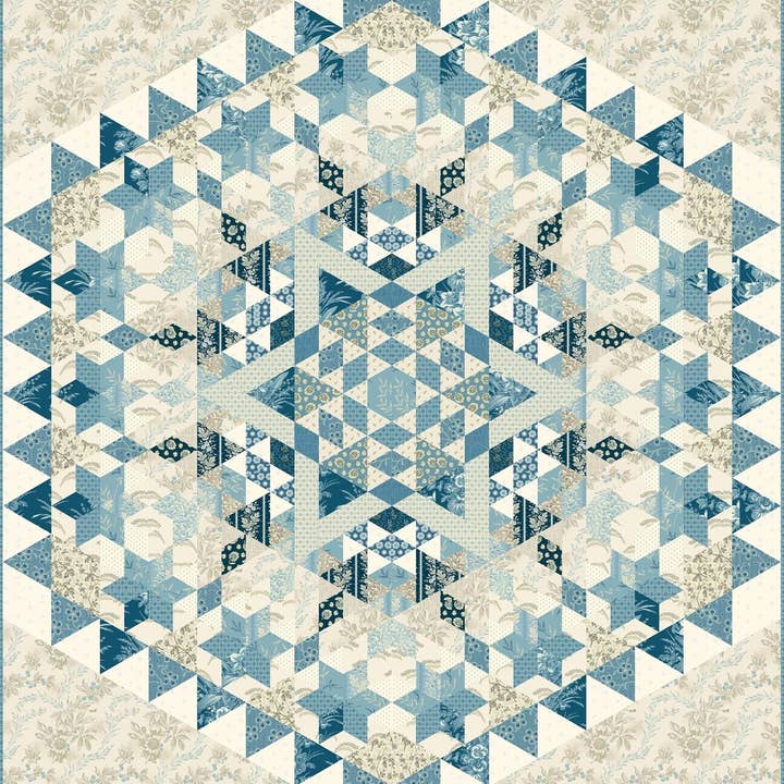 Motivo trapuntato a stella blu per la vendita all'ingrosso da parte di Laundry Basket Quilts