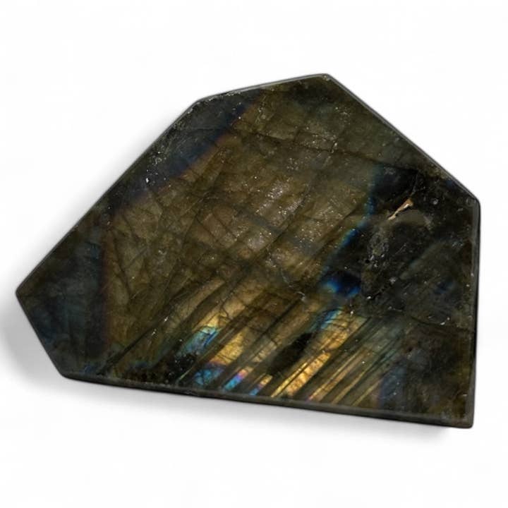 Labradorite taillée polie toutes faces Madagascar AA - 150g pour la vente par La Boîte à Cailloux