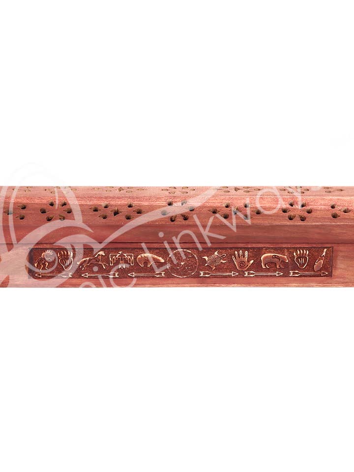 (PK 2)INCENSE STORAGE BOX - ACACIA WOOD LASER ENGRAVED DREA for wholesale by Oceanic Linkways Inc