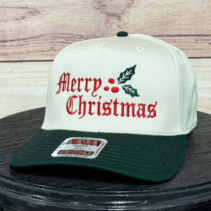 Merry Christmas Mistletoe | LC Elizabeth Original | Embroidered Trucker Hat for wholesale by LC Elizabeth