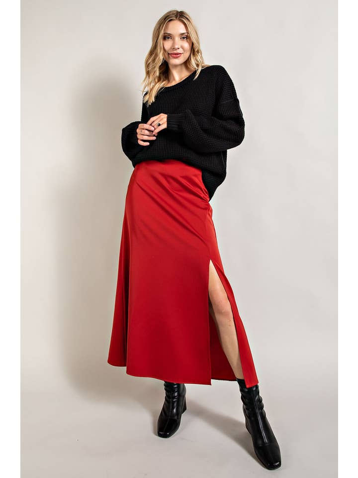 FSL Apparel - Wholesale Skirt - Women's - IS8028 - SATIN FLARED SKIRTS WITH SIDE SLIT