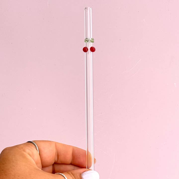 Golden Hour Designs - Wholesale Drinking Straw - Cherry Charm Glass Straw