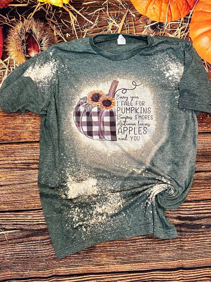 Herfst voor pompoenen | Geruite Pumpkin Bleach Shirt | Fall Design Bleach Shirt | Bleach Tee | Bleach Shirt | Gebleekt shirt | Fall Bleach Shirt voor wholesale door Cute As A Rustic Button