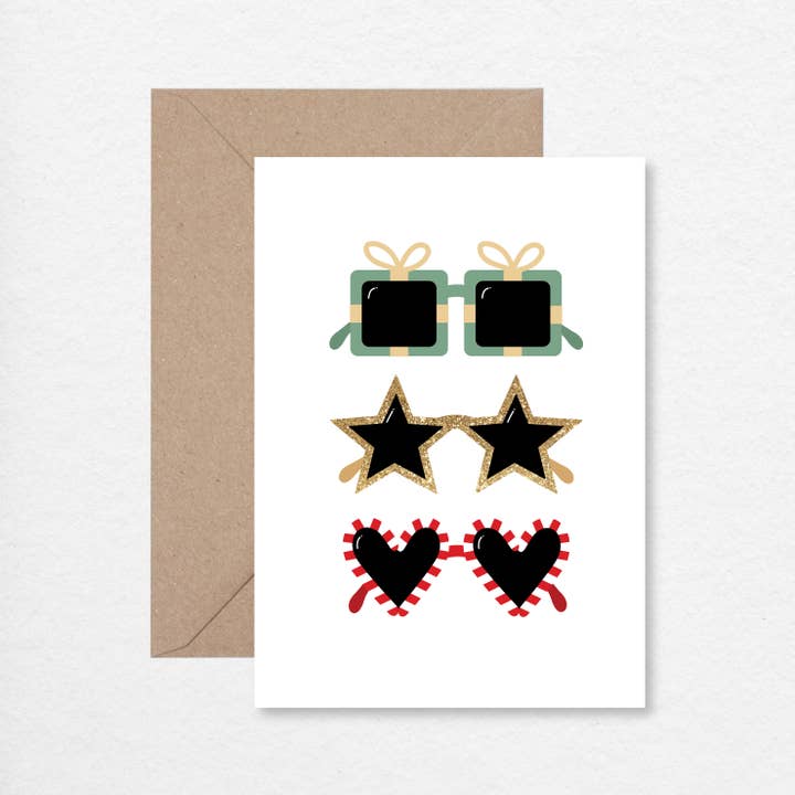 Festive Sunglasses A6 Christmas Card for wholesale by EK DESIGN