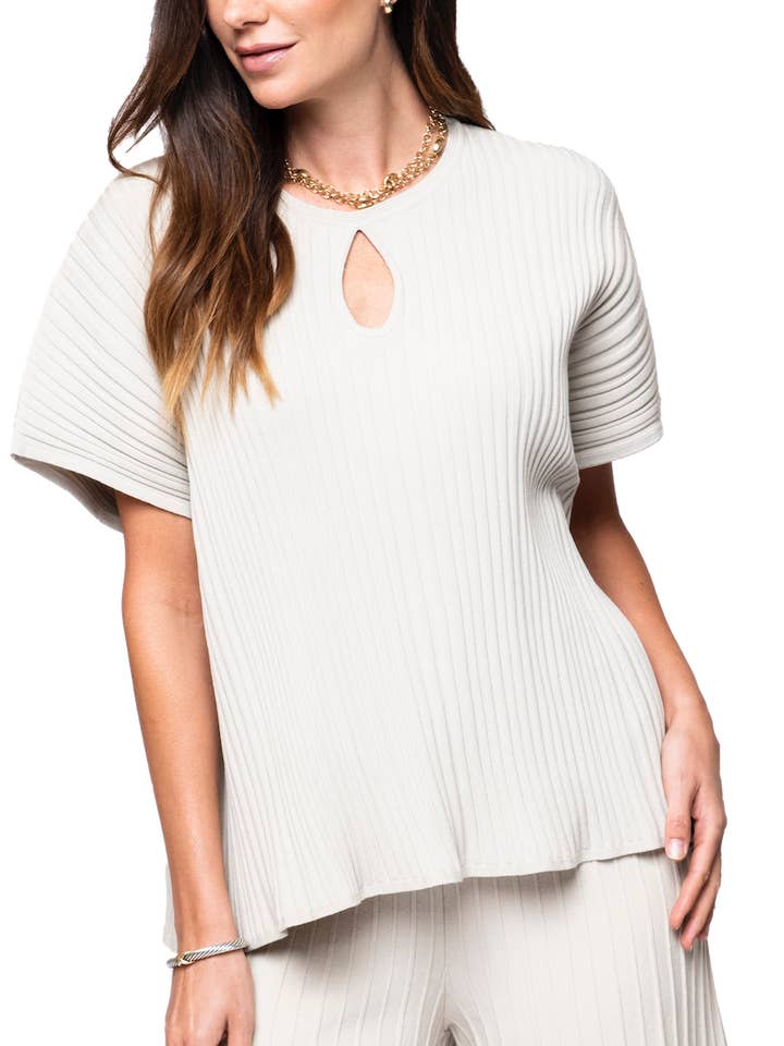 Top ancho de punto acanalado Ester, beige para venta al por mayor de Biana