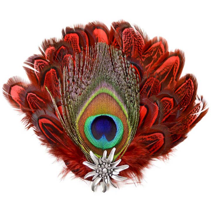 European Heritage Gifts - Wholesale Hat accessory – Women's - German Hat Pin Deluxe Peacock & Red Hat Feathers3