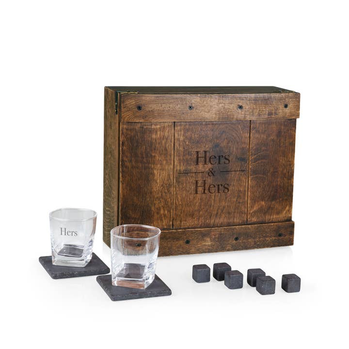 Oak Wood Whiskey Box Gift Set - Monogram for wholesale on Faire82