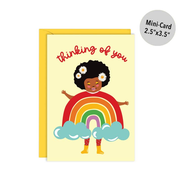 Thinking of You Mini-Card | Enclosure Size Rainbow Girl Card for wholesale by Lucy Loves Paper